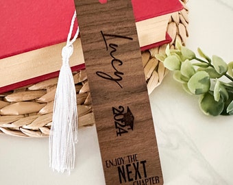 Personalized Graduation 2024 Bookmark // Walnut Wood // Graduation Gift // Enjoy the Next Chapter // Engraved Name //High School // College