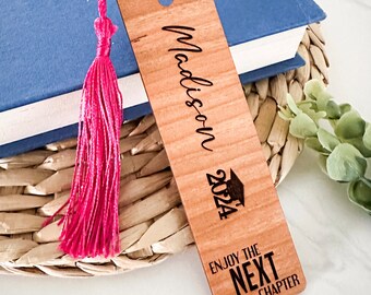 Personalized Graduation 2024 Bookmark // Cherry Wood // Graduation Gift // Enjoy the Next Chapter // Engraved Name //High School // College