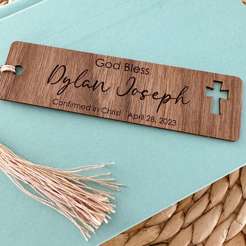 Personalized Confirmation Bookmark // Walnut Wood // Confirmed in Christ // Religious Gift // Bible Bookmark // God Bless image 2