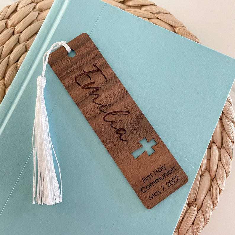 Personalized First Holy Communion Bookmark // Walnut Wood // First Communion Gift // Religious Gift // Bible Bookmark image 3