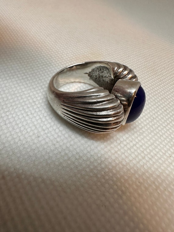 Chunky Vintage Sterling Lapis Ring Sz 8 925 Sterl… - image 8