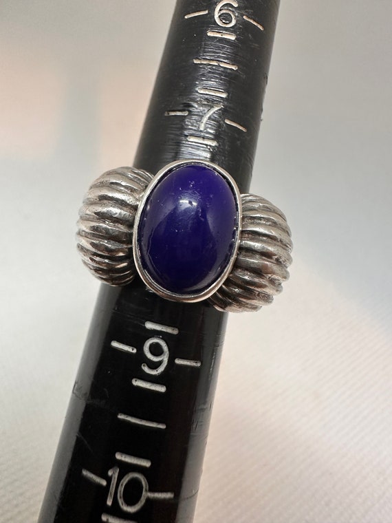Chunky Vintage Sterling Lapis Ring Sz 8 925 Sterl… - image 10
