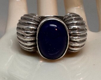 Chunky Vintage Sterling Lapis Ring Sz 8 925 Sterling Silver Women’s