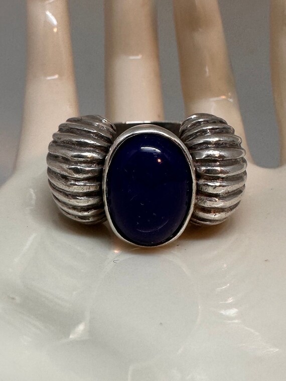 Chunky Vintage Sterling Lapis Ring Sz 8 925 Sterl… - image 1