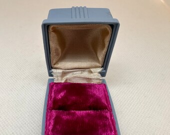Antique Celluloid Blue Ring Box Jewelry Box Gift Box Velvet Interior