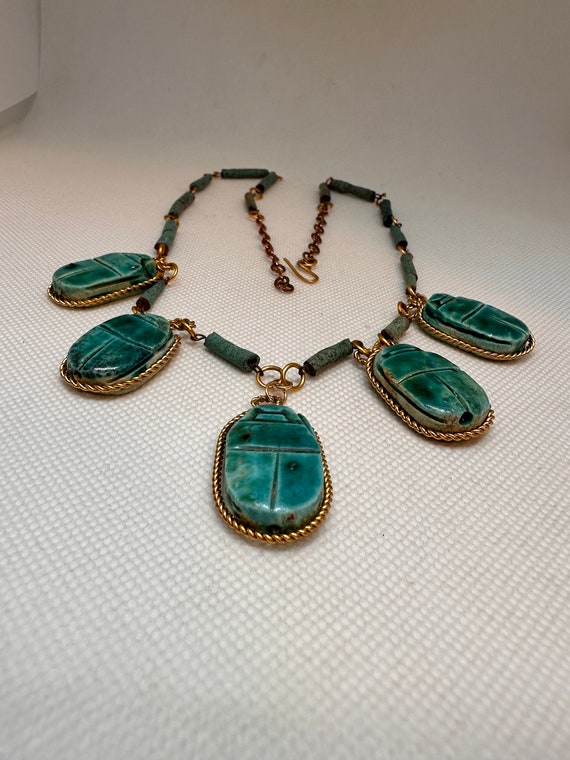 Antique Scarab Necklace Blue Estate Jewelry