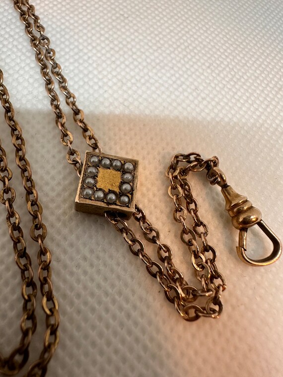 Antique Victorian Seed Pearl Watch Chain Necklace 