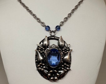 Antique Victorian Silver Blue Glass Necklace