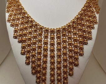 Robert Verdi Gold Byzantine Bib Necklace Signed Costume