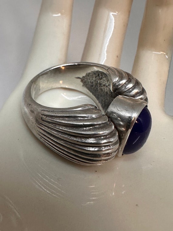 Chunky Vintage Sterling Lapis Ring Sz 8 925 Sterl… - image 2