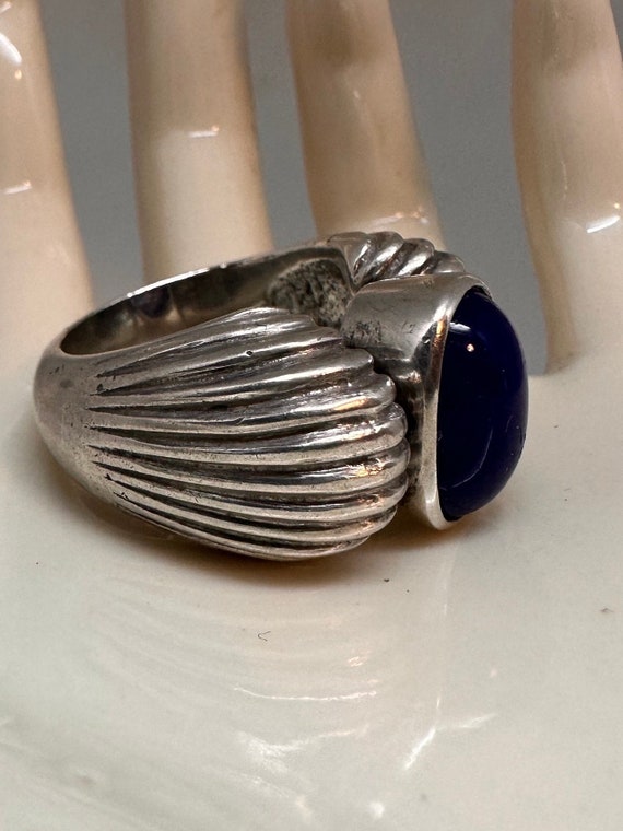 Chunky Vintage Sterling Lapis Ring Sz 8 925 Sterl… - image 3