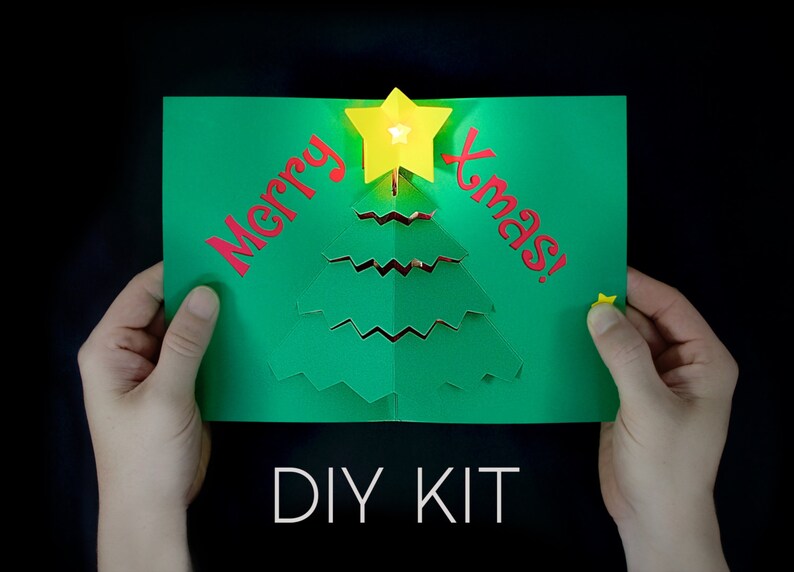 Frohe X-Mas Light-Up Karte Kit DIY Weihnachtskarte Pop-up-Karte Papierelektronik MINT Geschenk S.T.E.M. Geschenk STEAM-Projekt diy Geschenk Bild 1