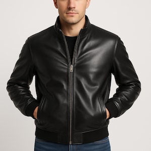 Handmade Lambskin Leather Bomber Jacket: Vintage Biker Style