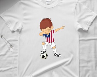 USA Soccer Dabbing Boy Youth T-Shirt, American Flag Soccer Player Tee, Sports Soccer Fans Men Boys Shirt
