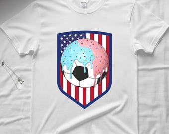 Soccer Ball Ice Cream Drip Tee, Soccer American Flag Shirt, Soccer Player Sports Lovers T-Shirt