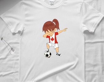 Soccer 2026 Dabbing Girl Canadian Flag Shirt, Canada Flag Soccer Player Tee, Sports Soccer Fans Women Girls Shirt