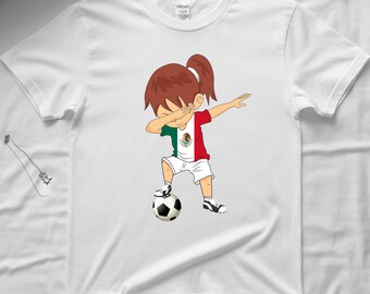 Soccer 2026 Dabbing Girl Mexico Flag Shirt, Mexican Flag Soccer Player Tee, Sports Soccer Fans Women Girls Shirt