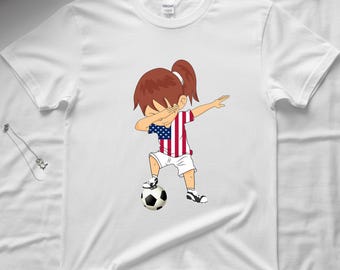 USA Dabbing Soccer Girl American Flag Shirt, USA Flag Soccer Player Tee, Sports Soccer Fans Women Girls Shirt