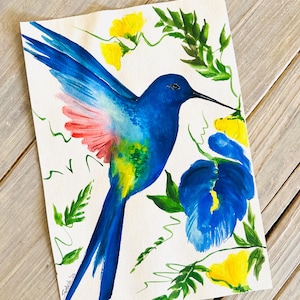 Vibrant Hummingbird Watercolor Painting – Original Art with Floral Accents | Nature-Inspired Wall Decor | Hand-Painted by JustRestore