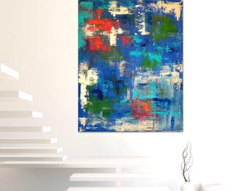 Cuadro de pared con diseño de peces koi – Pintura abstracta texturizada de gran tamaño / Decoración de pared zen moderna / Obra de arte acrílica pintada a mano de 80 x 100 cm