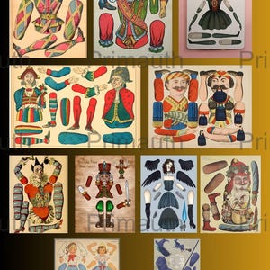 50 bambole di carta retrò vintage. Alta qualità di stampa a 300 DPI.