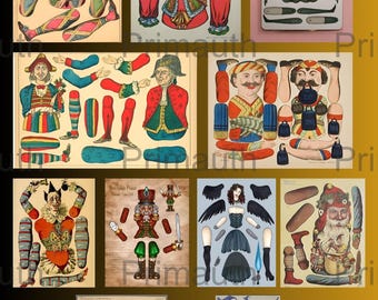 50 Vintage Retro Paper Dolls. 300 DPI High Print Quality.