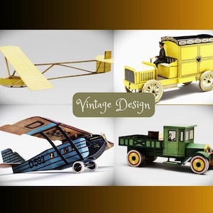 3D Paper Craft. Vintage Cars and Airplanes - Digital Download (High-Quality JPG)