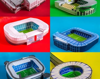 The Worlds Great Stadiums. Cut, paste with glue, and these 6 stadiums are yours. Paper template. Paper hobby.