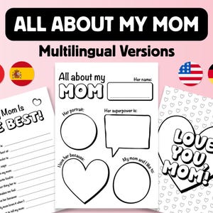 All About My Mom, Mother&#39;s Day Gift, Digital Gift, Instant Downlaod, Printable Coloring Page, Fill in the Blank Coloring Sheet, Gift for Mom