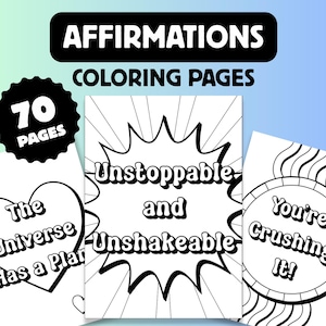 70 Affirmation Malblätter, gemütliche niedliche Motivationszitate, druckbare sofortige digitale Download PDF-Seite für Spaß und psychische Gesundheit