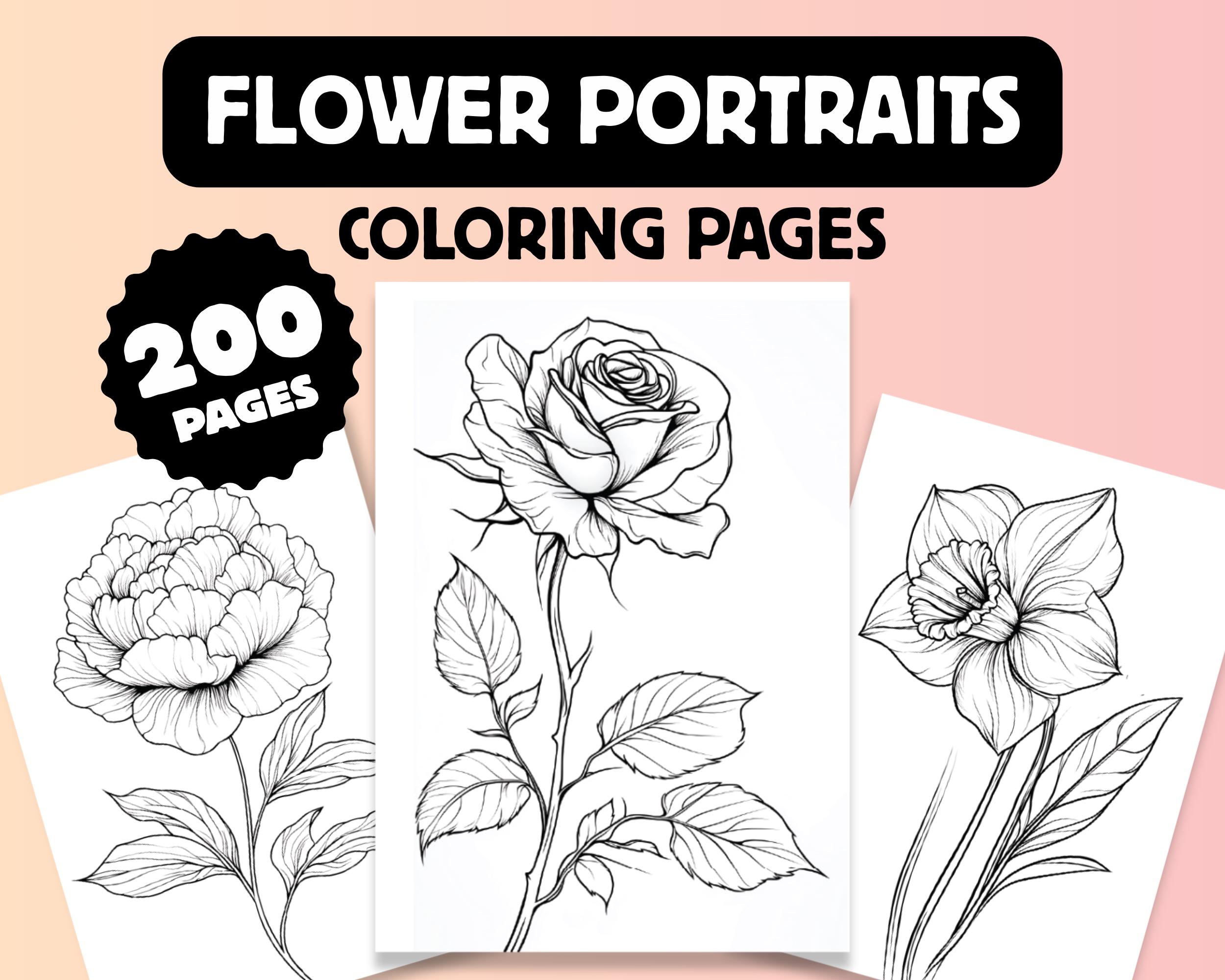 200 Floral Portrait Coloring Pages PDF – Realistic Flower Line Art, Instant Digital Download for Adults & Kids - Image 1