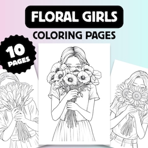 Blumenstrauß Malvorlagen, 10 Blumensträuße, elegante Blumenillustrationen, bedruckbare Sofort-Digital-Download-PDF-Seite, Kinderaktivität