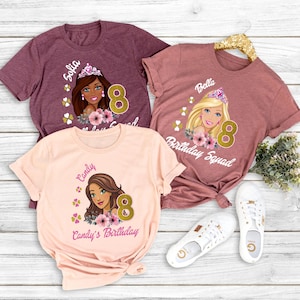 Pink Doll Birthday Shirt, Birthday Tee Shirt for Girls, Birthday Era Shirt Kids, Brunette Blonde Ebony Girl Shirts, Youth Girls Birthday Tee