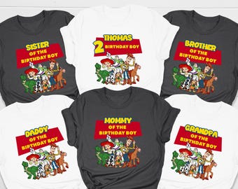 Bijpassend familieshirt Toy Story-verjaardag, gepersonaliseerd cartoon-T-shirt