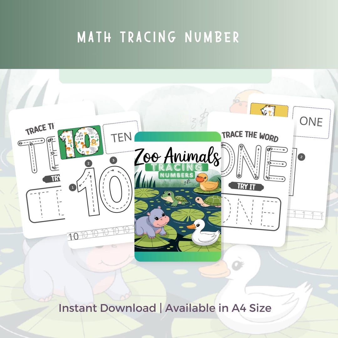 Zoo Animals Math Number Tracing Preschool Educational Workbook ...
