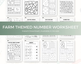 Preschool Math Worksheets  Number Tracing, Counting, and Coloring Kindergarten Homeschool Printable Pack