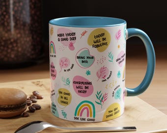 Inspirational Coffee Mug: Good Vibes Rainbow Ceramic Drinkware
