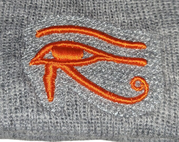Sock Hat - Eye of Horus (Orange on Gray Heather)