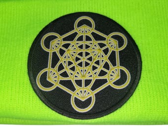 Sock Hat - Metatron's Cube (on Safety Green)