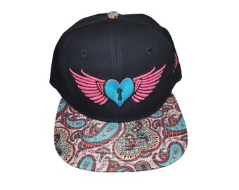 Snapback Flat-Brim Hat - Heart Wings - One Of A Kind