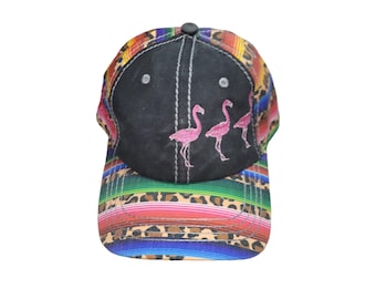 Strap-back Bent-Brim Hat - Flamingos - One Of A Kind