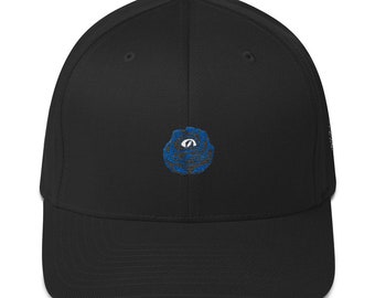 Flex-Fit Bent-Brim Hat - Rose Eye (Blue on Black)