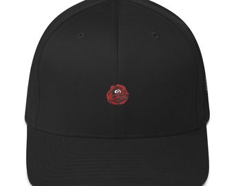 Flex-Fit Bent-Brim Hat - Rose Eye (Red on Black)