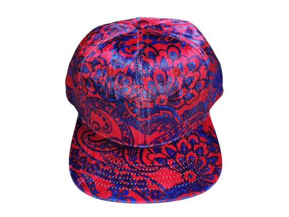 Strapback Flat-brim Hat - Raspberry Paisley Velvet - Limited