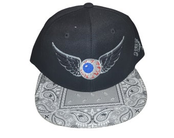 Snapback Flat-Brim Hat - Flying Eyeball- One Of A Kind