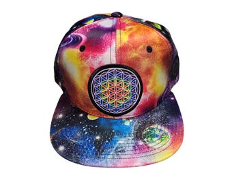 Snapback Flat-Brim Hat - Flower Of Life