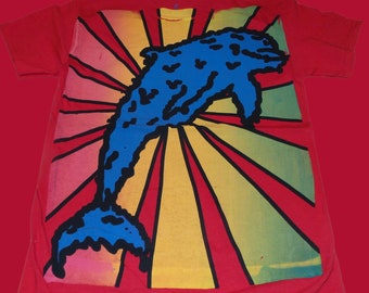 T-Shirt - Melty Dolphin (on Red) - SIZE S