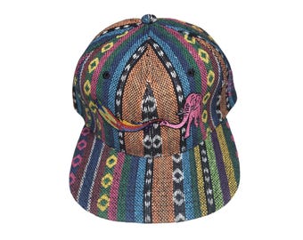 Snapback Flat-Brim Hat - Elephant Rainbows - One Of A Kind