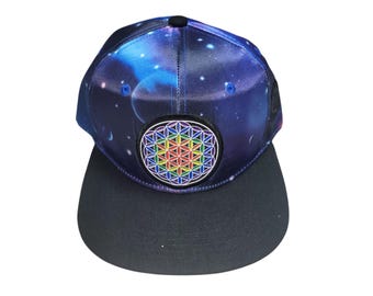 Snapback Flat-Brim Hat - Flower Of Life