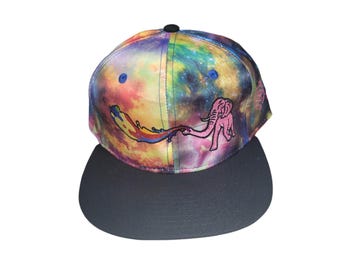 Snapback Flat-Brim Hat - Elephant Rainbows - One Of A Kind